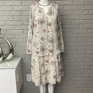 Ann Taylor Women Ivory Multicolored Floral 2 Piece Skirt Set Size MP / 6